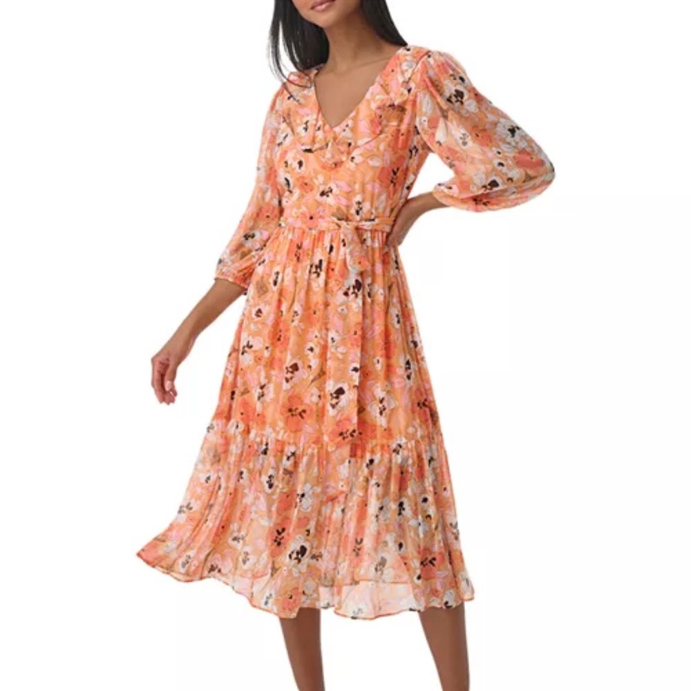 NEW Karl Lagerfeld Paris Floral Print Ruffled Midi Dress | Size 2